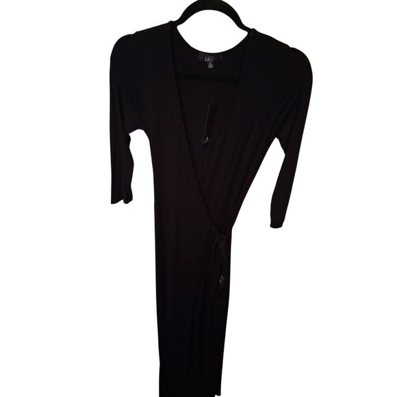 Lulus NWT Black Stretch Knit Maxi Wrap Dress Size S - Picture 1 of 9